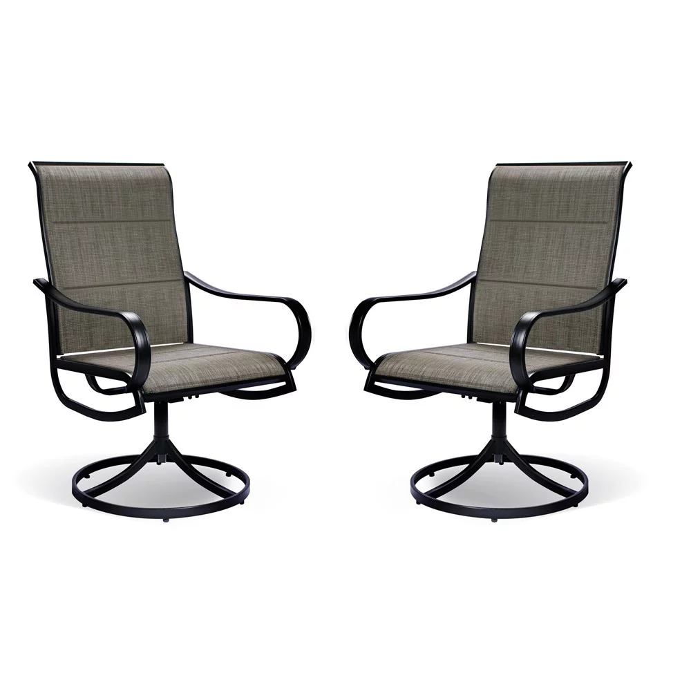 BigRoof Patio Swivel Dining Chairs Set of 2 Outdoor Kitchen Garden Metal Chair with Textilene Mesh Fabric, Patio Furniture Gentle Rocker Chair, Black Frame