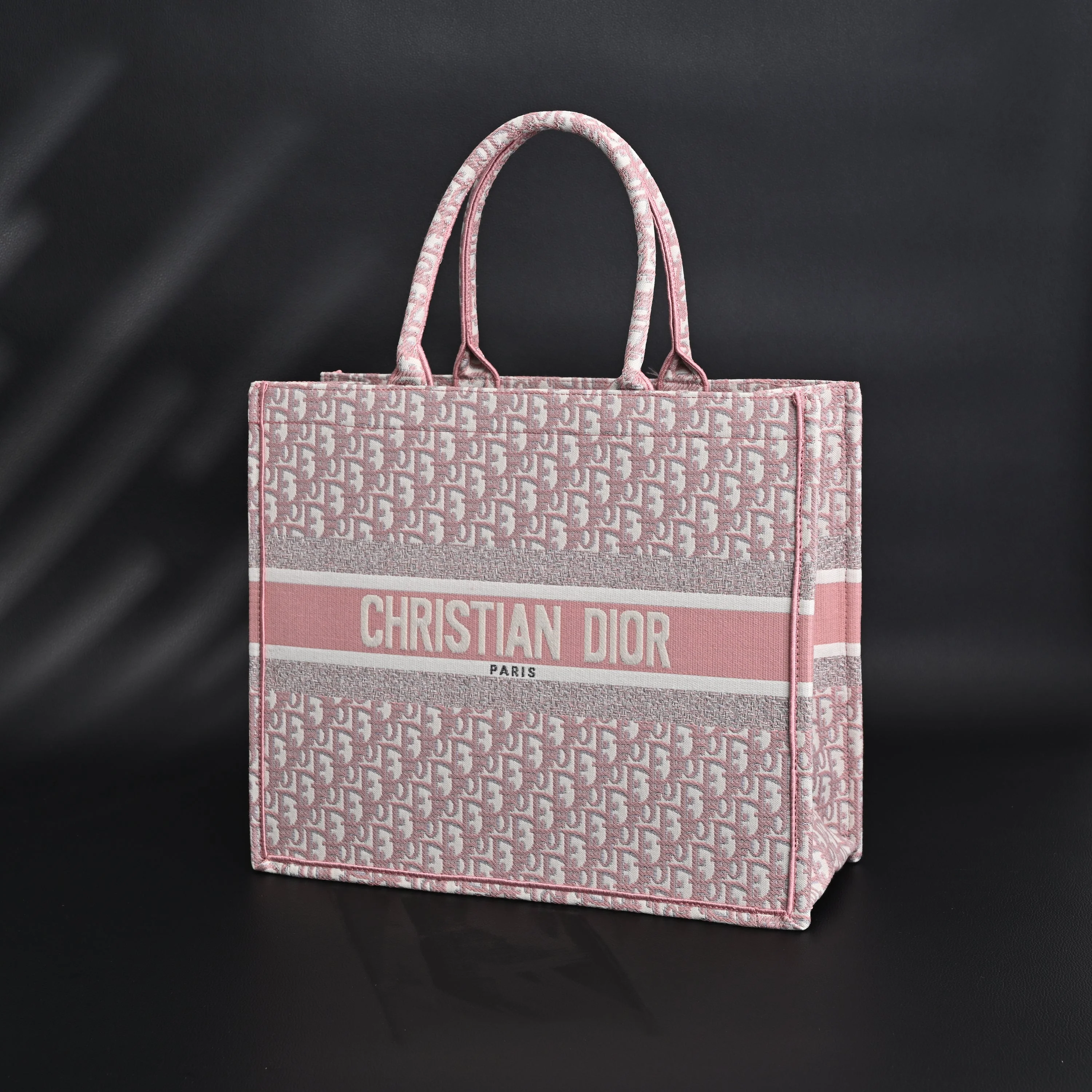 Dior Book Tote Oblique Embroidered Canvas Bag – Large Pink