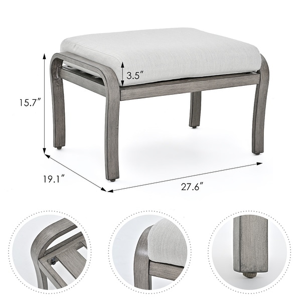 5Piece Aluminum Patio Conversation Set with End Table,Ottoman and Light Gray Cushions