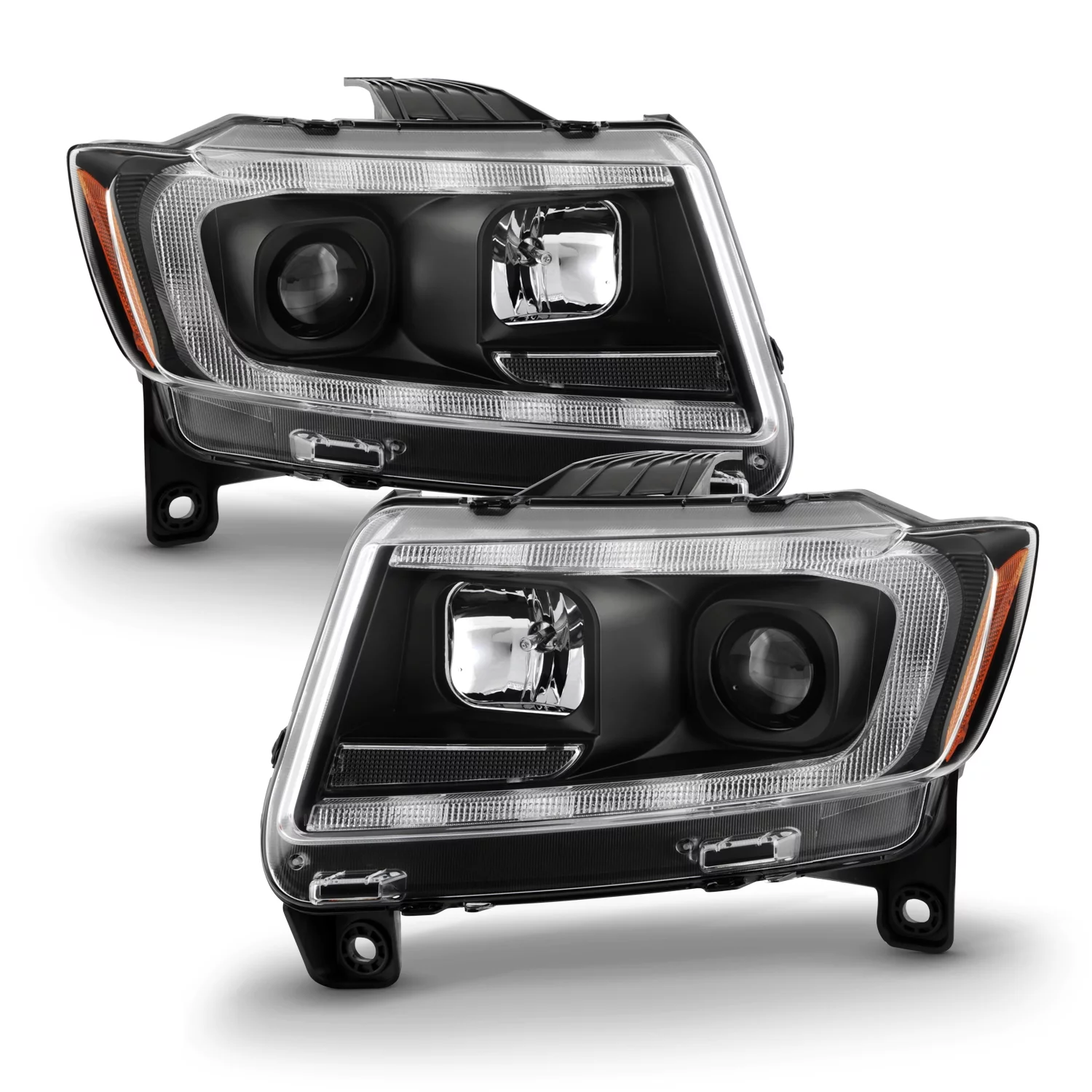 AKKON - Fits 2011-2013 Jeep Grand Cherokee [HID/Xenon Type] LED Tube Bar Projector Black Headlights Pair w/ Sequential Signal
