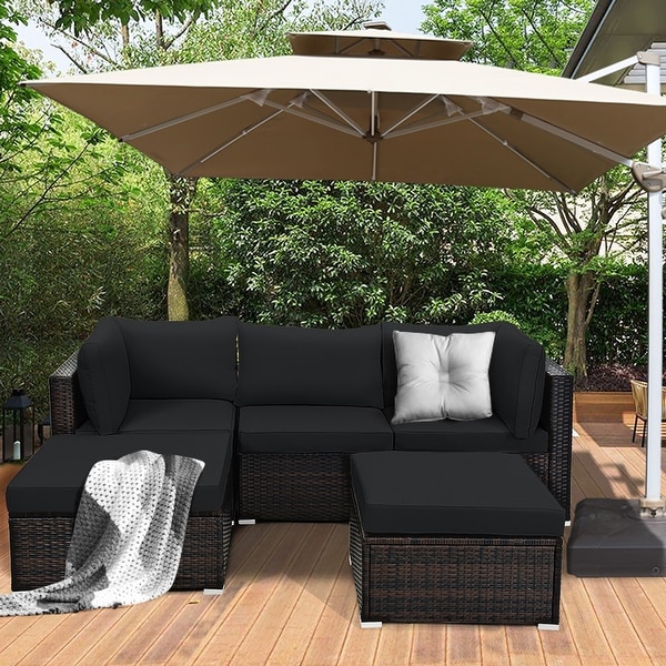Costway 5PCS Patio Rattan Furniture Set Sectional Conversation Set