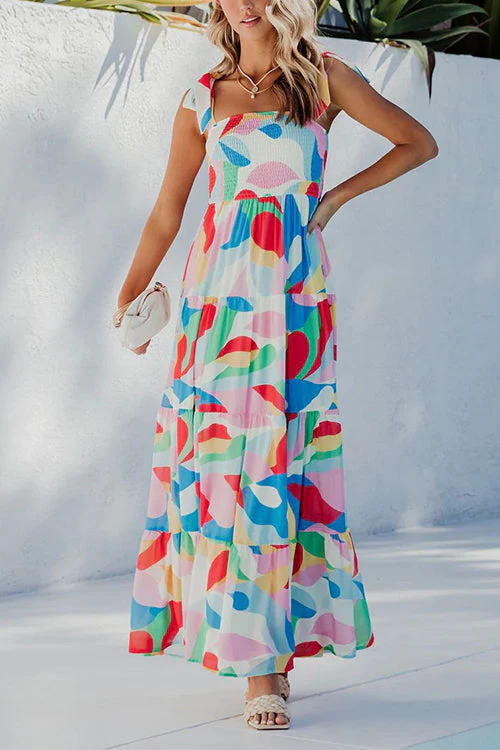 Tiered Ruffle Maxi Dress with Bow ShoulderClistos