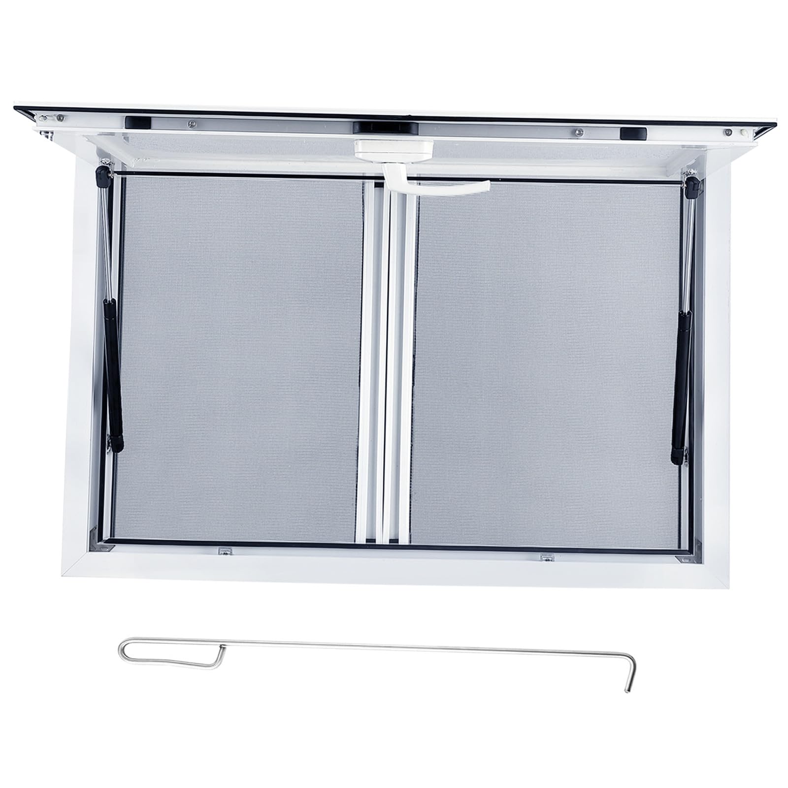 2026 Concession Window 36W x 36H Aluminum Alloy Food Truck Service Window with Sliding Screens & Awning Door, Hydraulic Lift, Locking Mechanism, Versatile for Catering