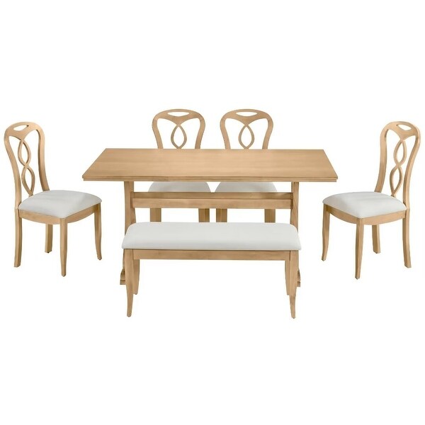 Trestle Dining Table Set with Upholstered Dining Chairs and Dining Bench