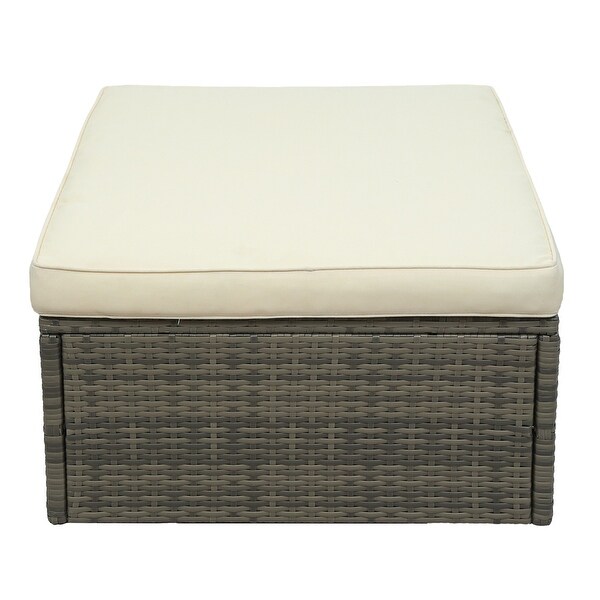 5Piece Patio Wicker Sofa with Adustable Backrest,Cushions,Ottomans and Lift Top Coffee Table