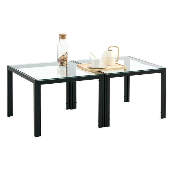 Coffee Table Set of 2,Square with Tempered Glass Finish