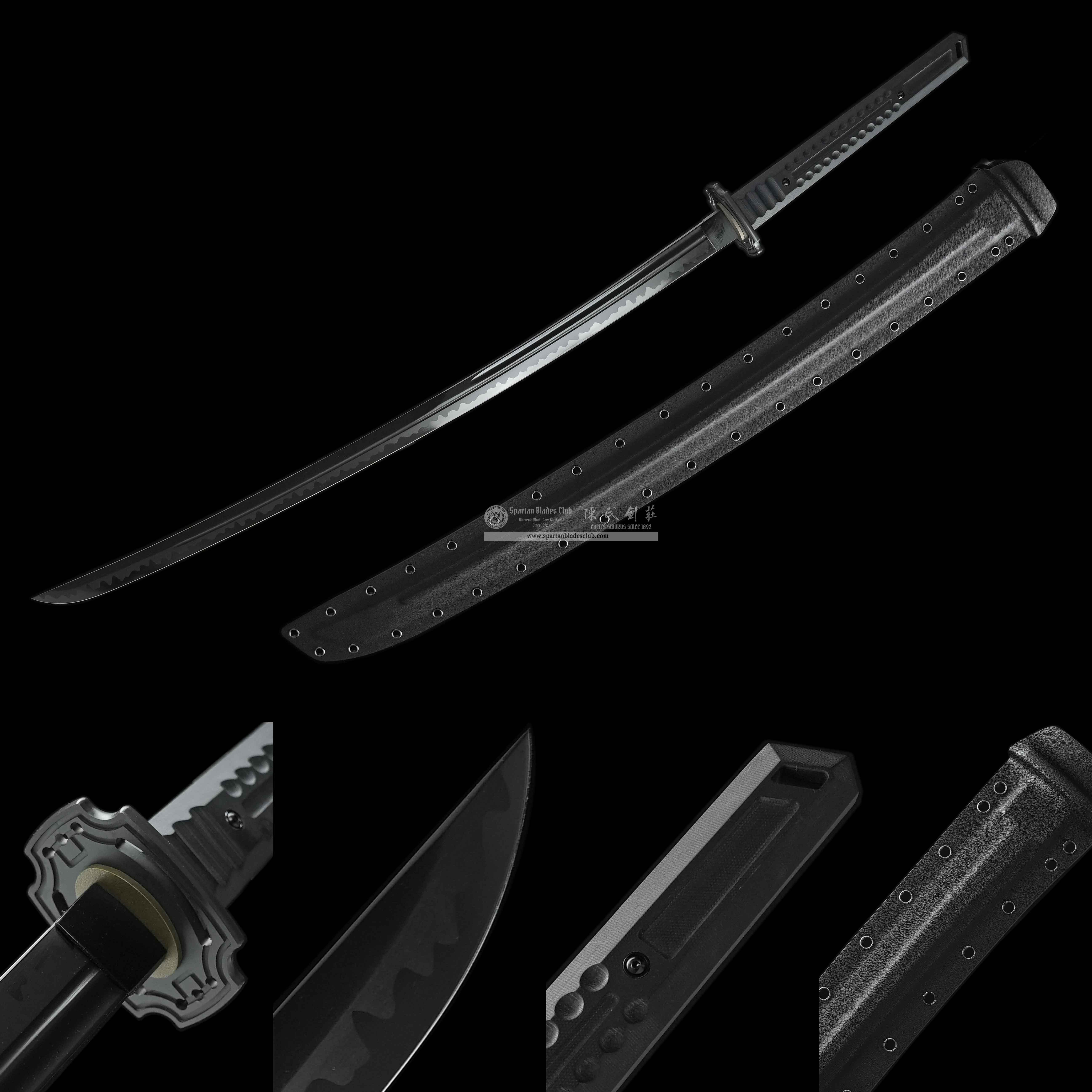 HR05 | Tactical Sword | Obsidian Samurai | 60Si2CrVA Spring Steel | Nanocrystalline TiC Hard Ceramic Coating | Modern Tactical Katana (Unokubi-Zukuri) | Differential Hardened 55–57 HRC |  Black | Full Tang | Battle-ready | Spartan Blades Club (陳氏劍莊 C - Spartan Blades Club - 陳氏劍莊1892