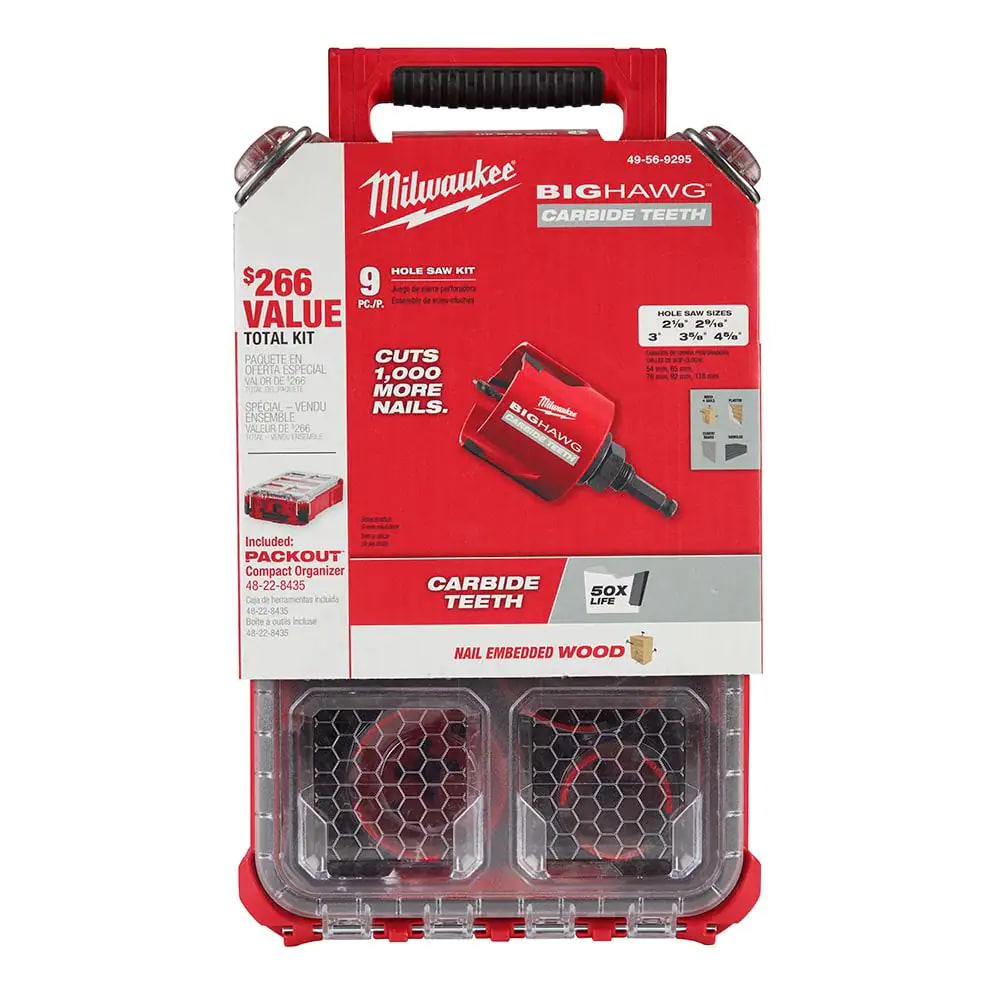 49-56-9295 BIG HAWG Carbide Hole Saw Kit (9-Piece) with  Case