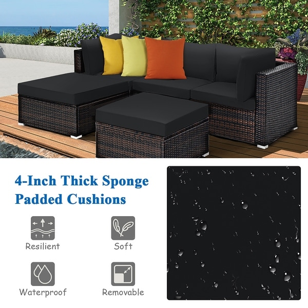 Costway 5PCS Patio Rattan Furniture Set Sectional Conversation Set