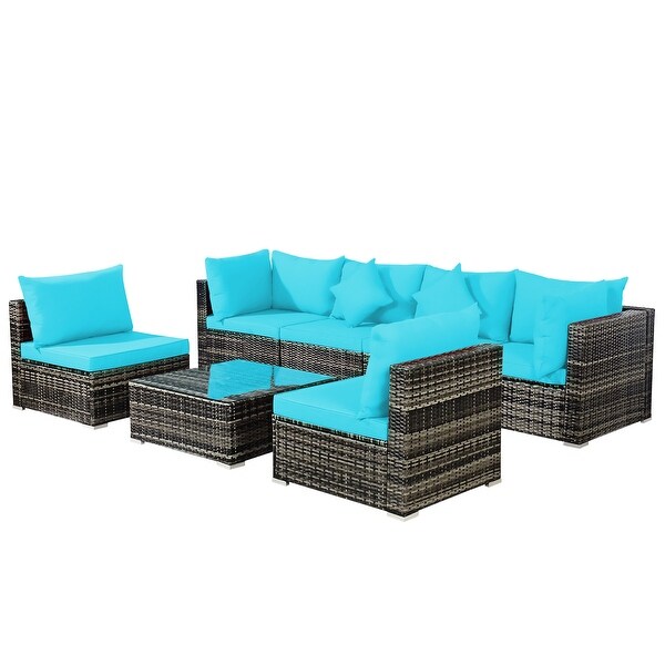 7PCS Patio Rattan Furniture Set Sectional Sofa Garden Cushion