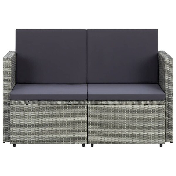 vidaXL 2 Seater Patio Sofa with Cushions Black Poly Rattan