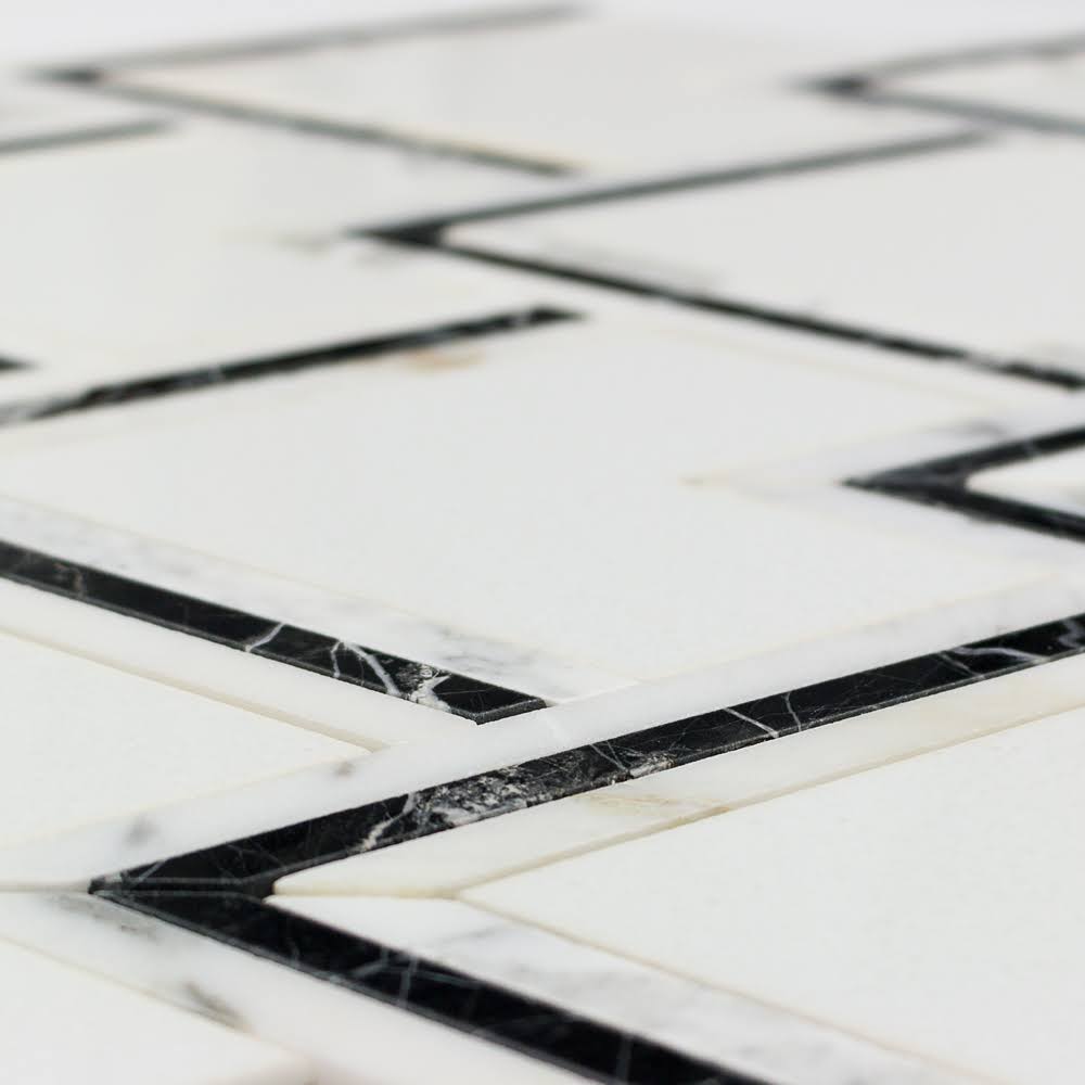 Ogee 4x22 x 5.5x22 Chevron Mosaic Tile Ivy Hill Tile Black/White