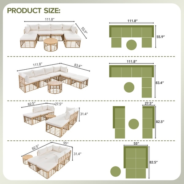 Leisure Zone 7 Pieces AllWeather Rattan Sectional Sofa Set