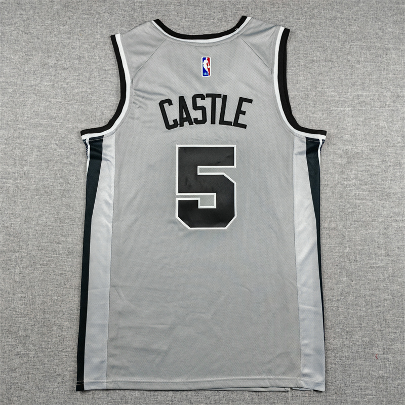 Men's San Antonio Spurs Stephon Castle #5 Silver Swingman Jersey - Statement Edition