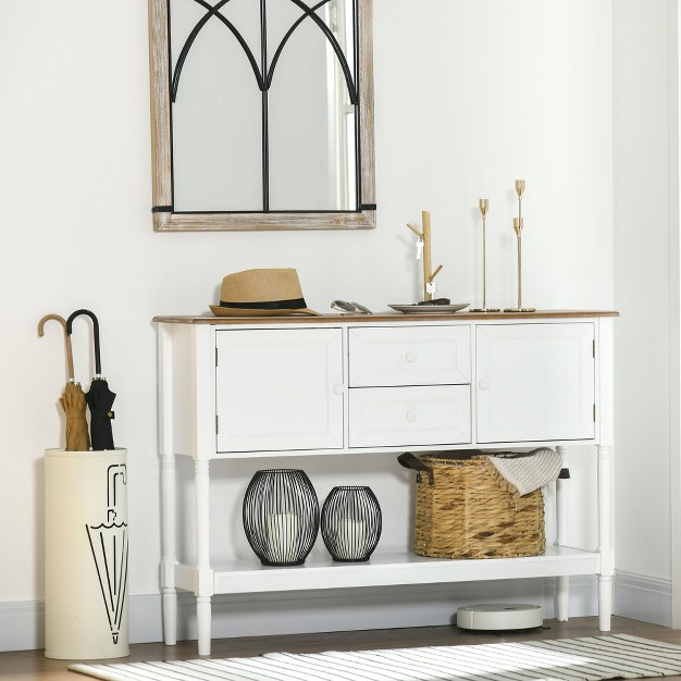 Homcom Console Table With Drawers Vintage Entryway Table With 2 Drawers Cabinets And Bottom Shelf Retro Sofa Table For Living Room Bedroom White
