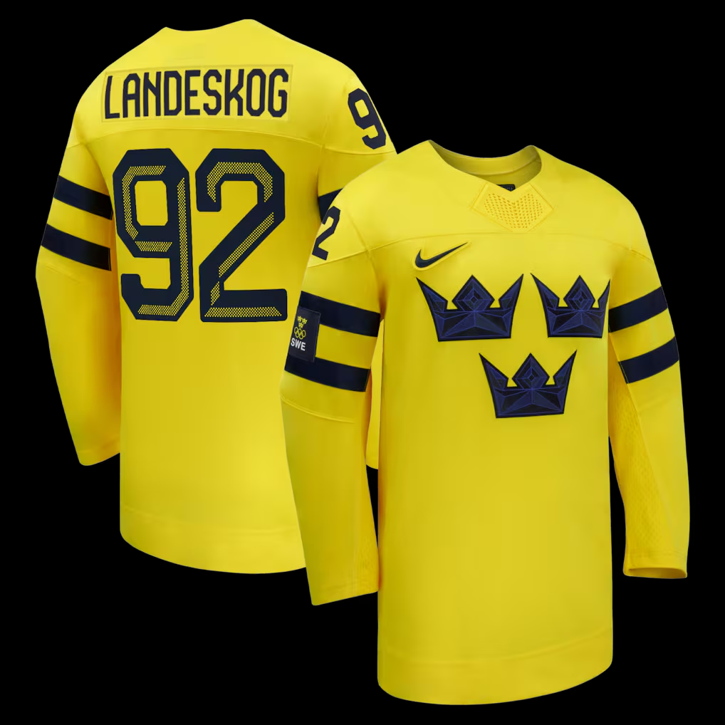 Men's Sweden Hockey Gabriel Landeskog #92 Yellow 2026 Winter Olympics Jersey