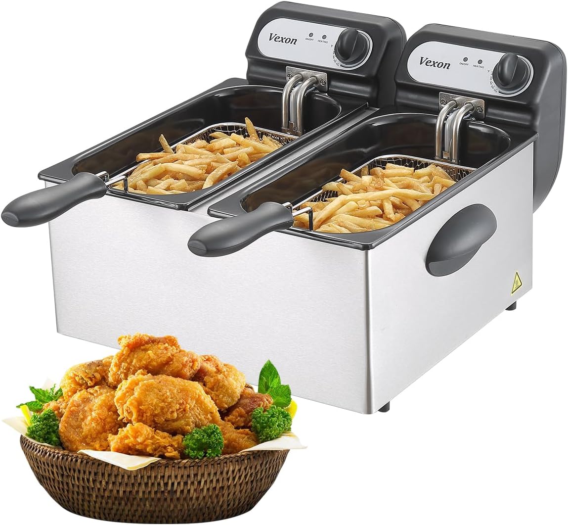 2026 3000W Commercial Electric Deep Fryer With Baskets & Lids,2x3L Stainless Steel Double Deep Fryer,Small Deep Fryer With Basket,Temperature Control,Overheat Protection
