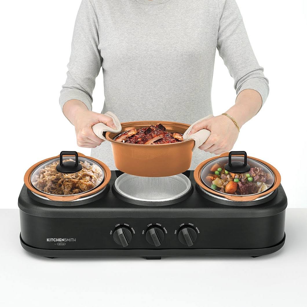 Bella Triple Slow Cooker and Buffet Server, 3 x 1.5 qt Black