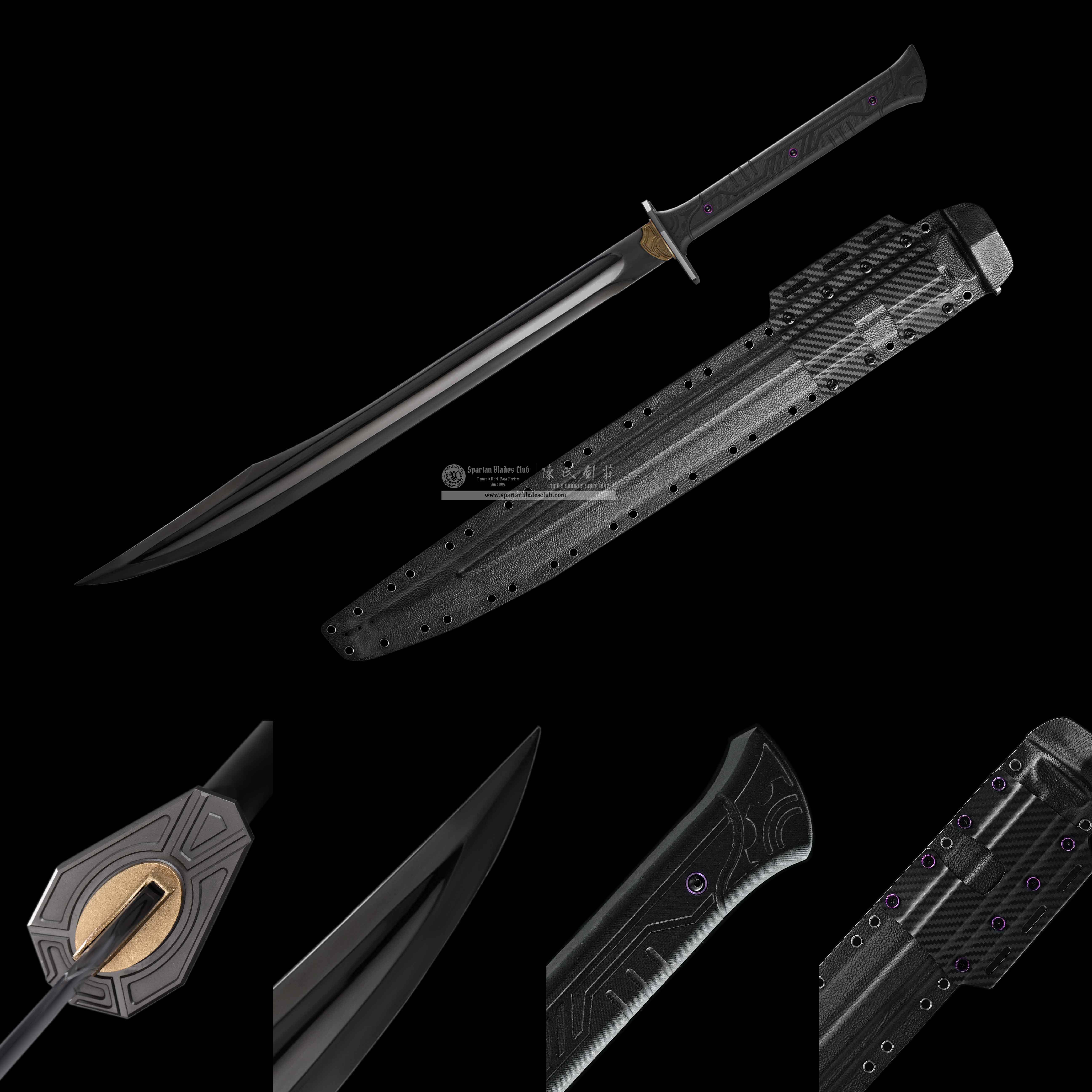 HR04 | Spartan Darkward | Tactical Sword | German 80CrV2 Steel | Glossy Mirror Black DLC Coating | Modern Tactical Spartan Sword (Xiphos-Inspired) | Black | 58–59 HRC | Full Tang | Battle-ready | Spartan Blades Club (陳氏劍莊 CHEN'S SWORDS 1892) - Spartan Blades Club - 陳氏劍莊1892