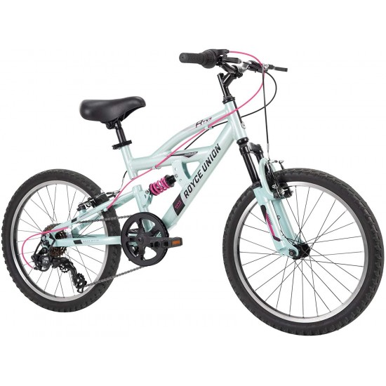 Kids Aluminum Mountain Bike, Girls, Dual Suspension, 6-Speed 20inch, RTX, Ice Blue