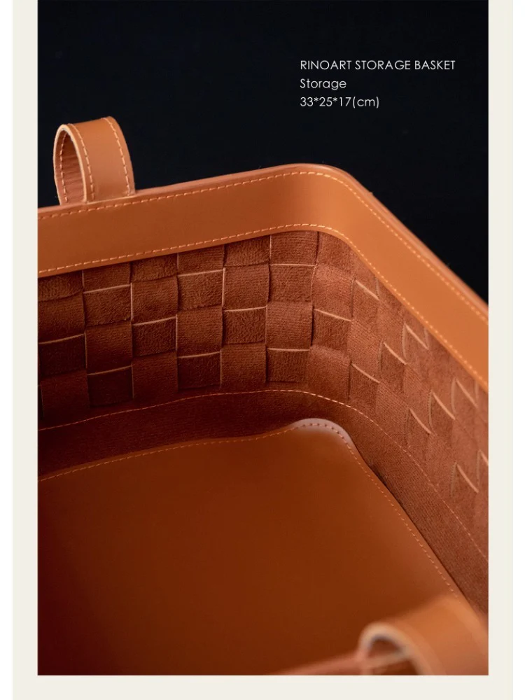 DC071 - Home Decor BV new color antique green/amber orange classic woven storage basket, saddle leather, high-value dirty clothes basket