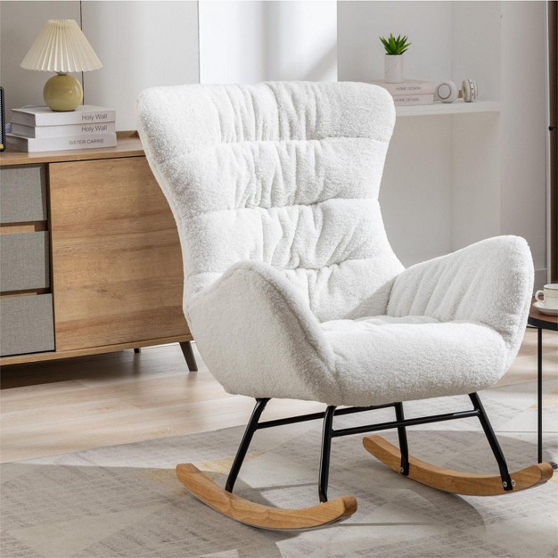 April Upholstered Glider Rocker nursery Rocking Chair with High Backrest Mid Century Rocking Chair maison Boucle