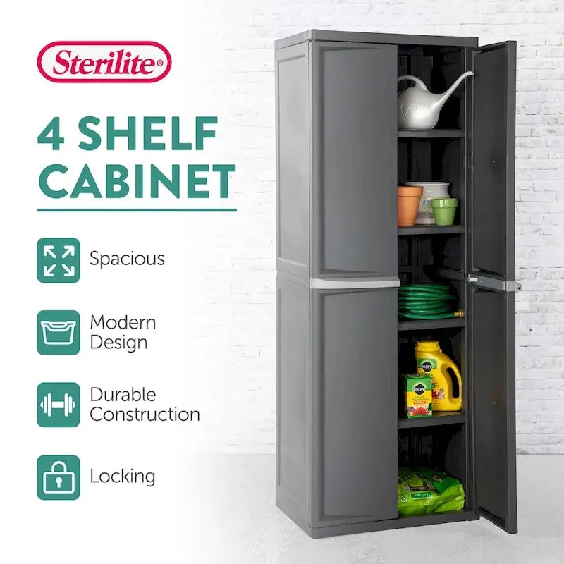 Sterilite Adjustable 4-Shelf Garage Cabinet – Two-Pack Gray Storage Bin Organizer with Customizable Layout