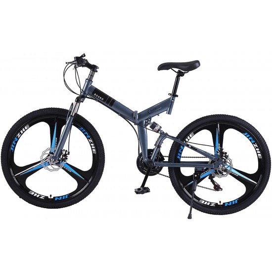 26 inch Folding Bike Foldable Mountain Bikes 21 Speed Full Suspension MTB Road Bicycle Double Disc Brake High Carbon Steel 3-Spoke Wheels for Adults Teens Men Women