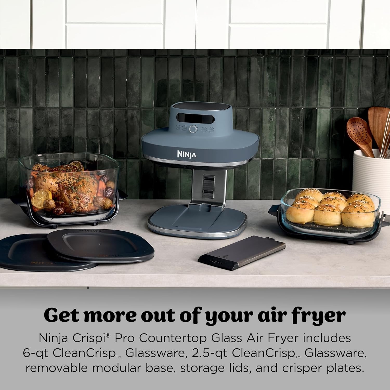 6-in-1 Glass Air Fryer | 450°F, Nontoxic, 6qt & 2.5qt Containers & Lids | Microwave, Freezer, Dishwasher Safe | Max Crisp, Air Fry, Bake, Roast, Recrisp, Dehydrate