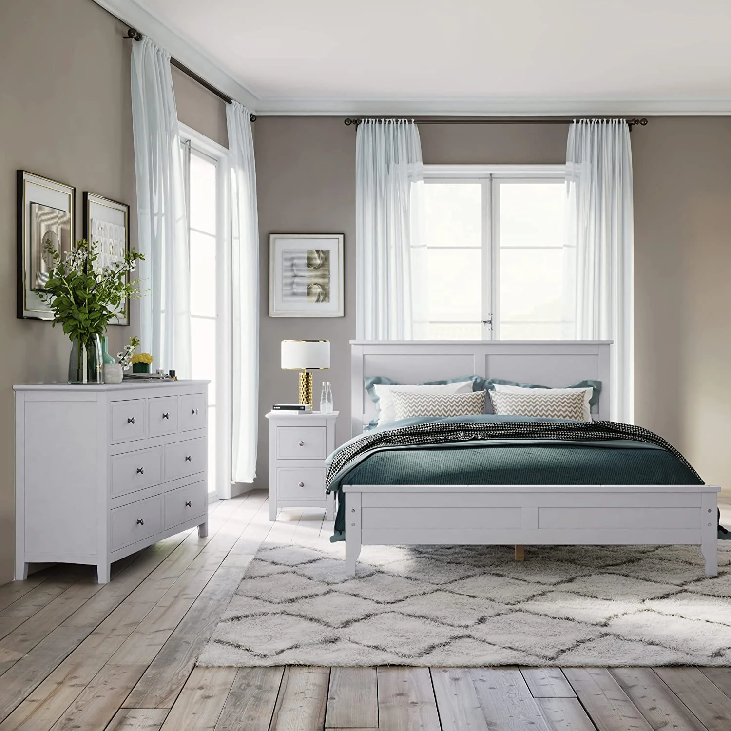 Bedroom Sets, 3 Pieces Bedroom Sets With Full Size Bed, Nightstand End Table And Dresser, Wood Bedroom Furniture Set (White_Full, 3 Piece)