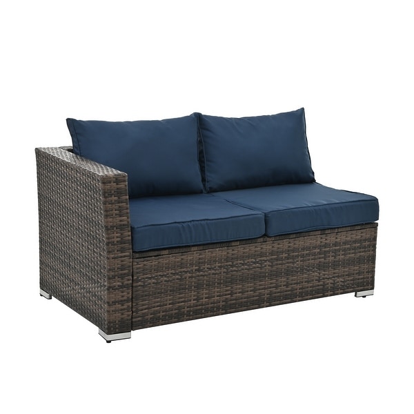 4Piece Patio Conversation Wicker Furniture Set,Sectional Sofa Set with Tempered Glass Coffee Table,Sofa Chair and Ottoman Sets