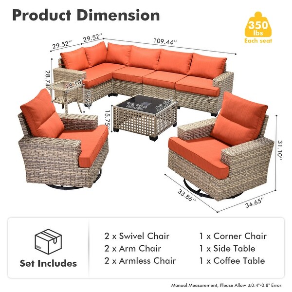 OVIOS 9 Pieces T shaped Seat Wide Armrest Swivel Chair Set With SolarPowered Table