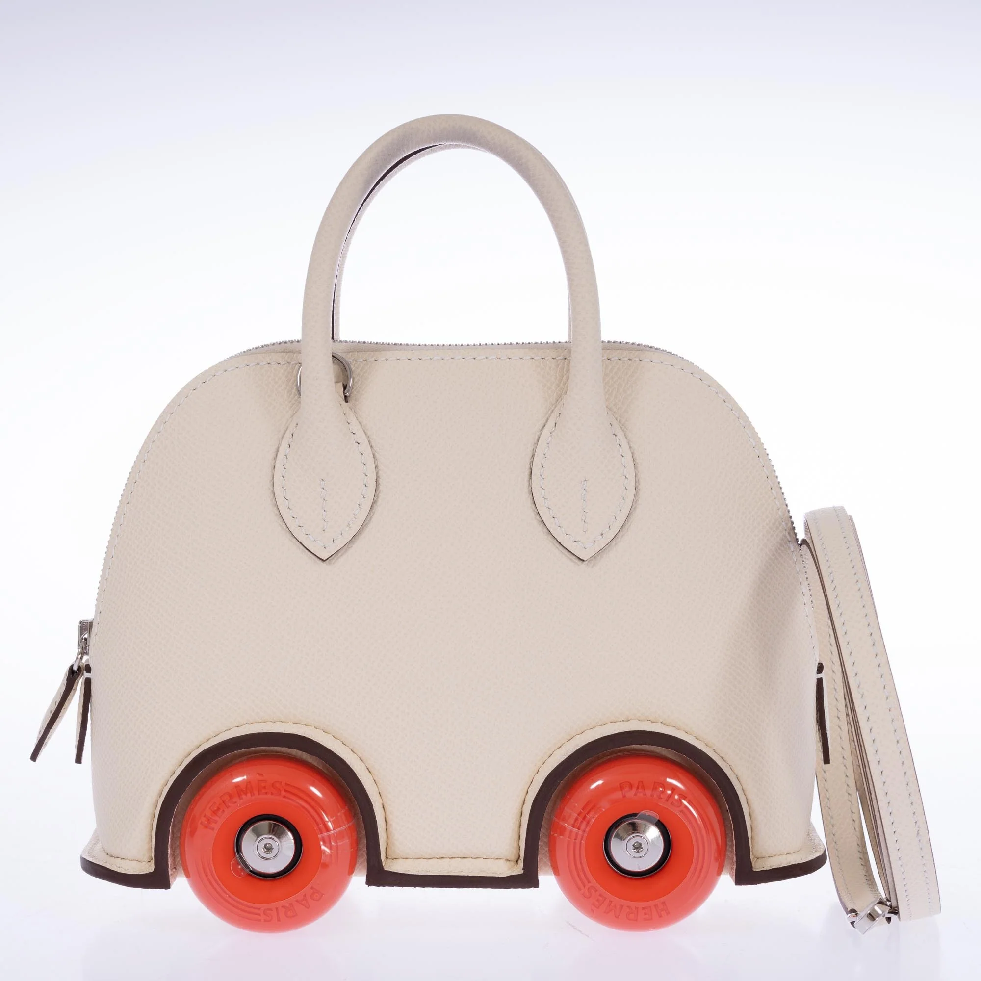 Hermès Mini Bolide 1923 On Wheels Craie Epsom Feu Wheels Palladium Hardware