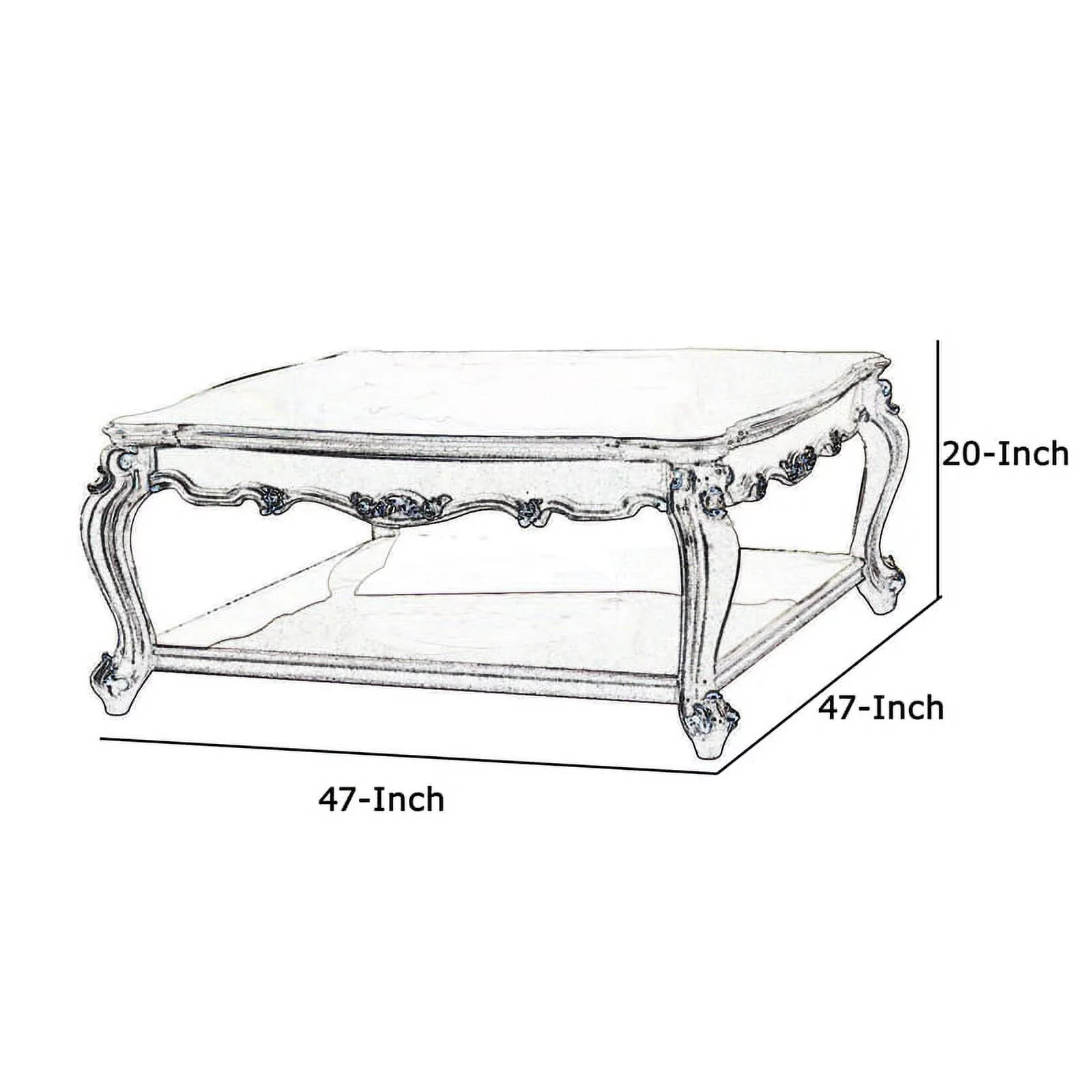 Benjara Traditional Scalloped Top Coffee Table with Queen Anne Legs, Antique White