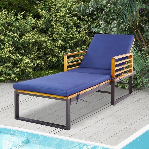 Adjustable Cushioned Patio Chaise Lounge Chair with 4Level BackrestNavy
