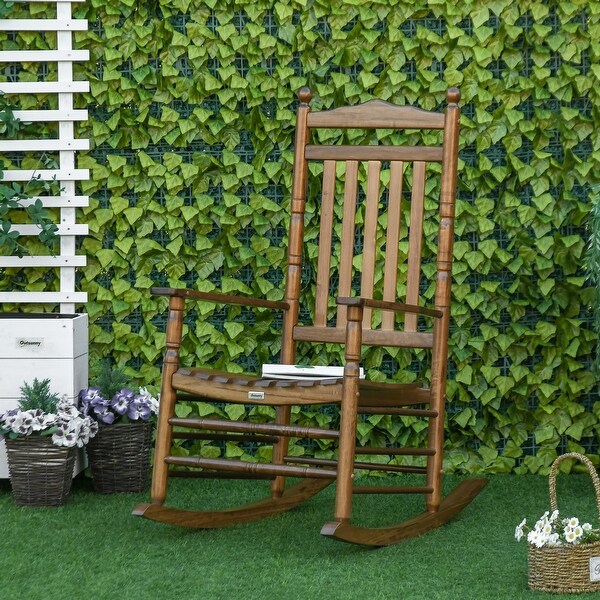 Outsunny Traditional Wooden HighBack Rocking Chair for Porch,Indoor/Outdoor