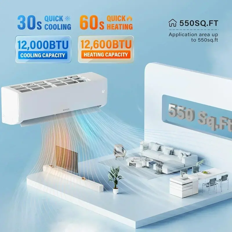 ROVSUN 9,000 BTU Wi-Fi-Enabled Mini-Split AC/Heater – Inverter-Driven, 19 SEER2 Efficiency
