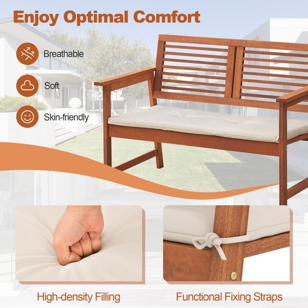 2Person Solid Wood Patio Bench with Backrest and Cushion