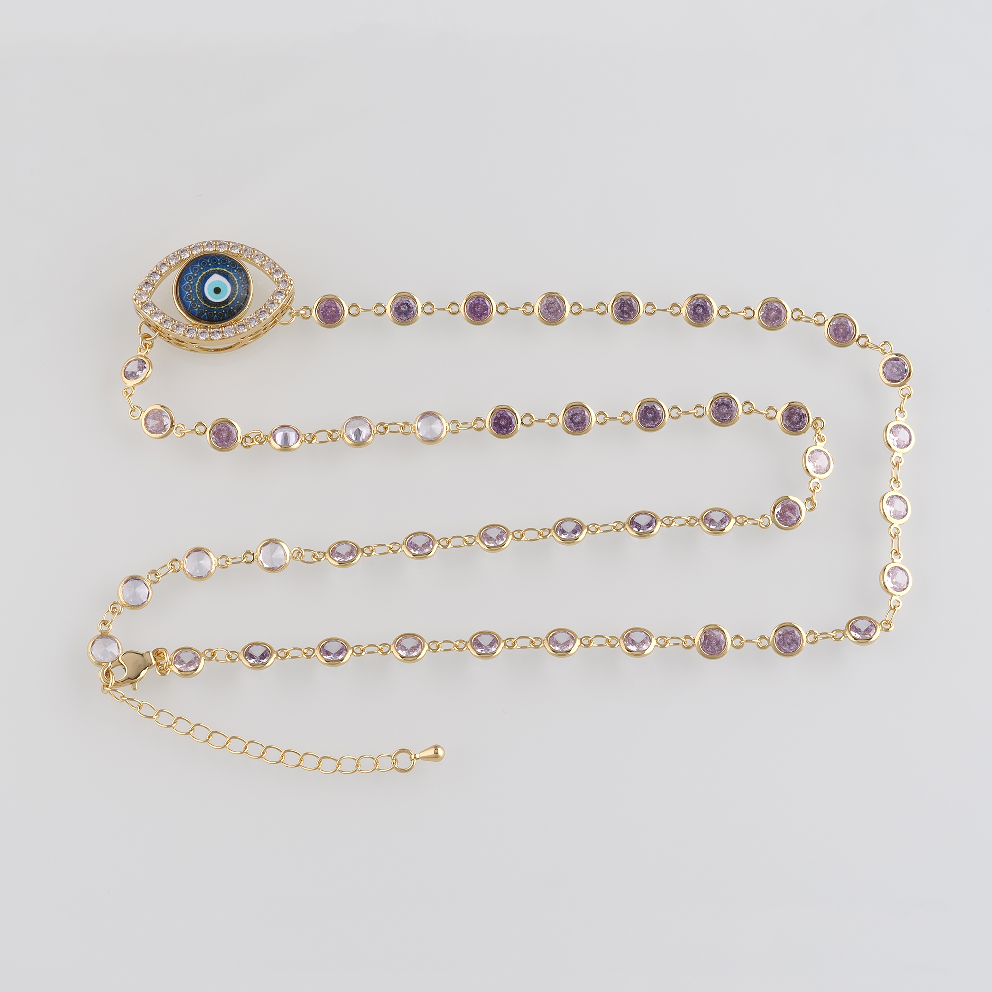 18K Gold Filled Evil Eye Link Necklace,Cable Chain,Minimalist Necklace,Evil Eye Chain Necklace,Adjustable Necklace