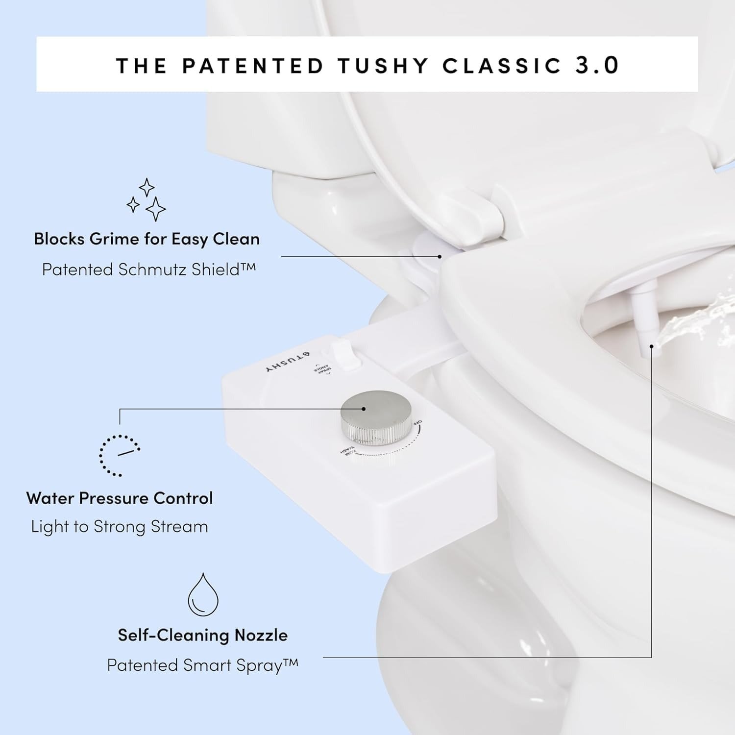 Non-Electric Bidet Toilet Seat Attachment, Adjustable Water Pressure & Nozzle Angle