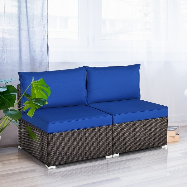 2 PCS Outdoor Armless Sofa Patio Rattan Sectional Sofa Set
