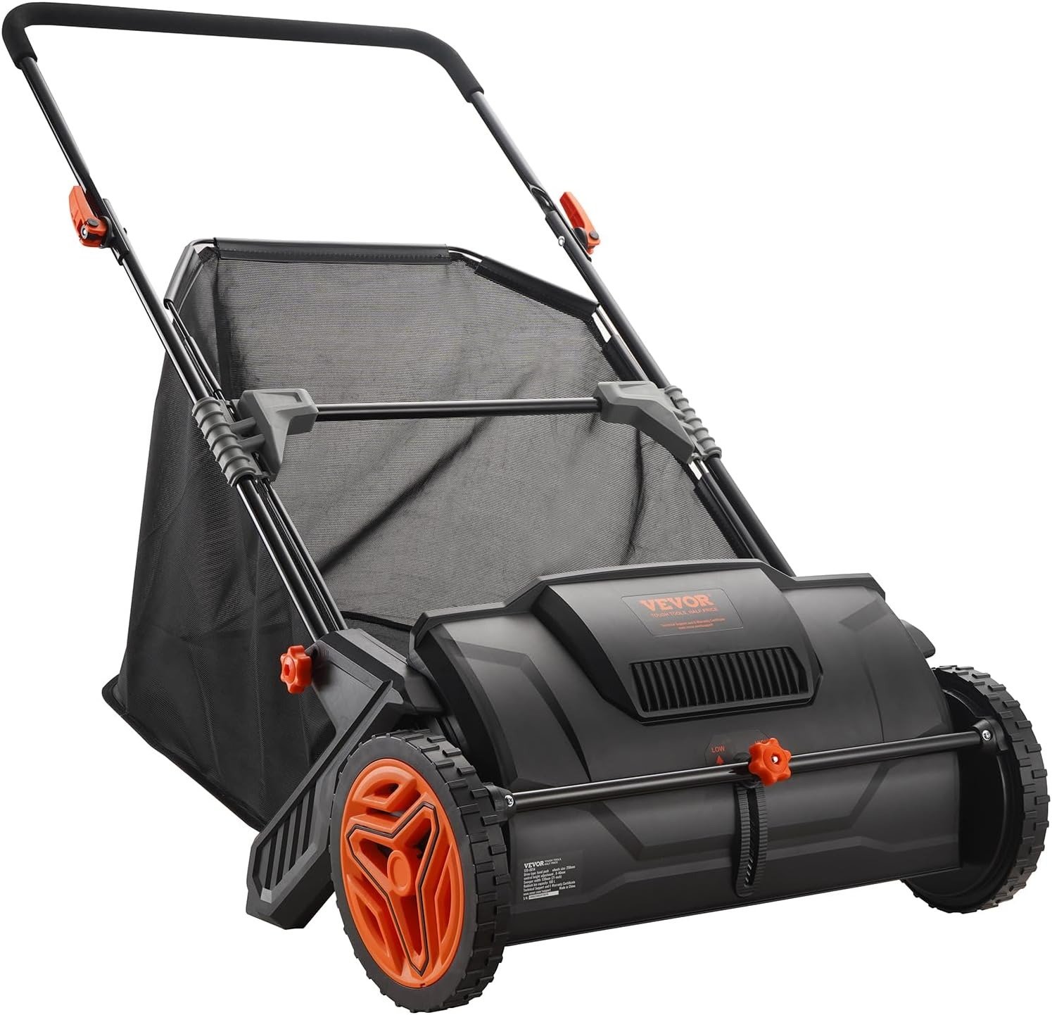Push Lawn Sweeper, 21inch Leaf & Grass Collector, Heavy Duty Thickened Steel Durable to Use with Large Capacity 3.5 cu. ft. Mesh Collection Hopper Bag, 2 Spinning Brushes