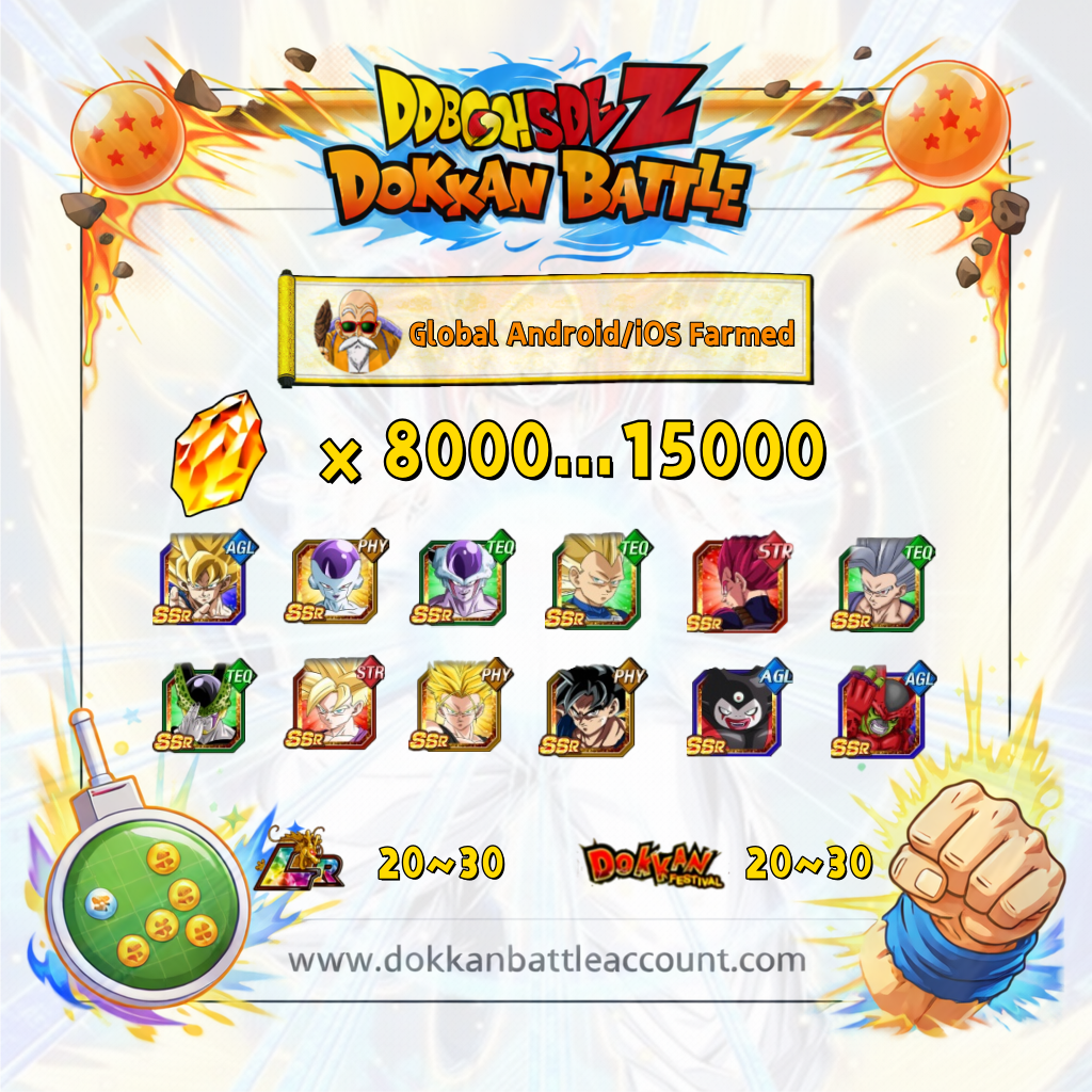 [Global] Dokkan Battle Farmed Account 14000+ DS with Third Eye Gomah and Super Saiyan God Vegeta (Ultra Supervillain) Beast Gohan and Cell Max For Android and IOS