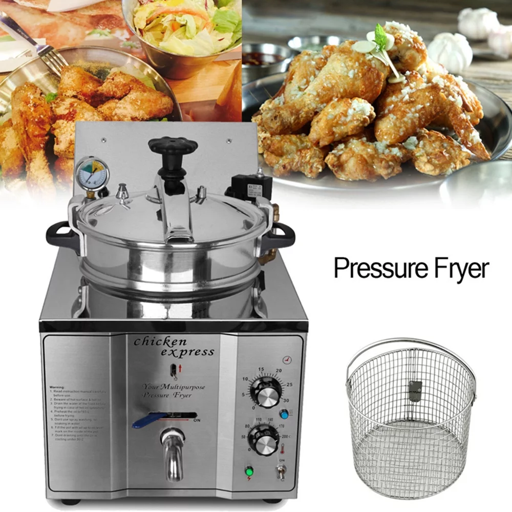 EQCOTWEA Electric High Pressure Fried Chicken Stove Electric Deep Fryer Stainless Steel 16L