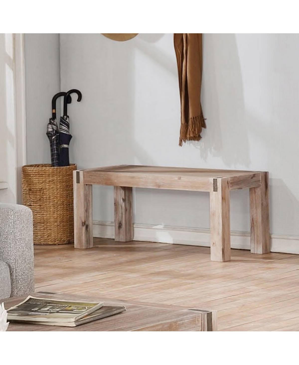 Woodstock Acacia Wood with Metal Inset 40x22 Bench, Brushed Driftwood
