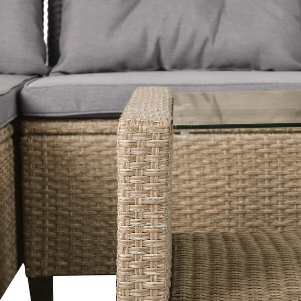 4 Piece Patio Wicker Sectional Sofa with Seat Cushions