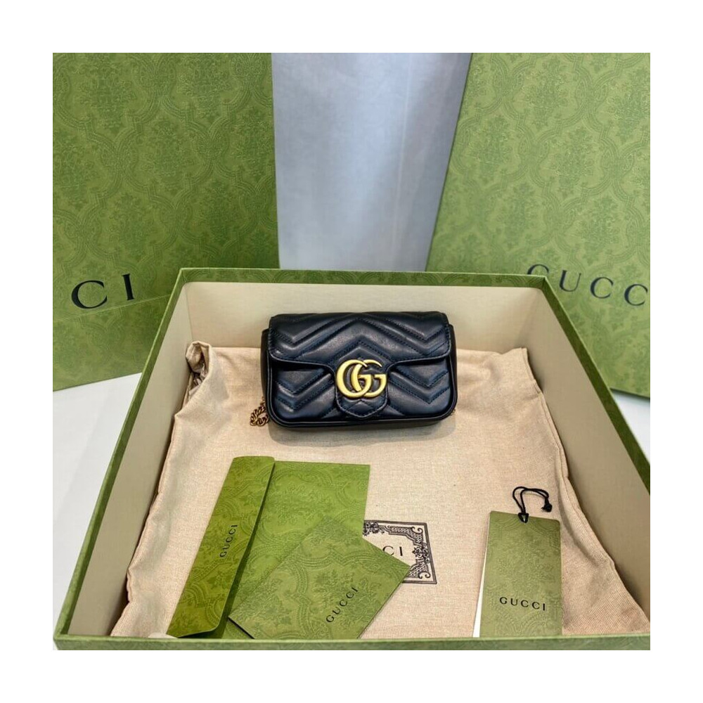 Gucci GG Marmont Matelasse Chevron Leather Super Mini Bag Black