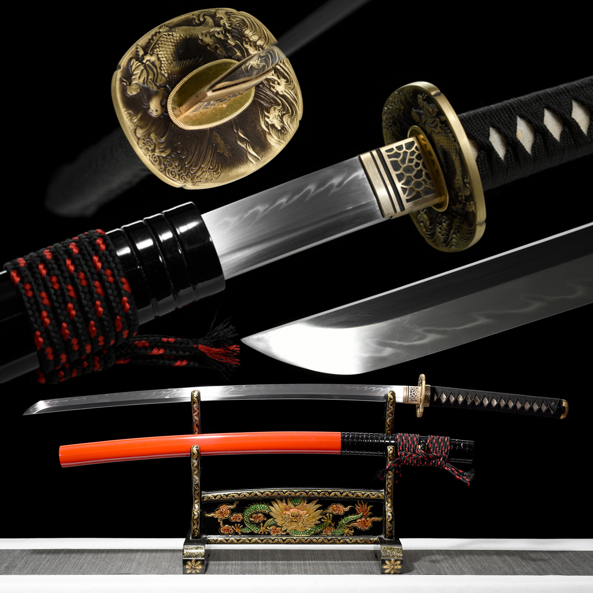 Red Koi Katana – T10 Clay Tempered, Full Tang