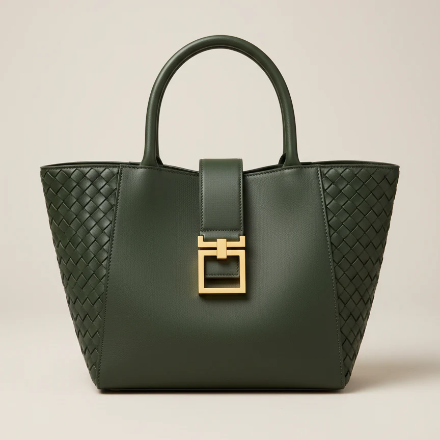 Olive Woven Gusset Tote