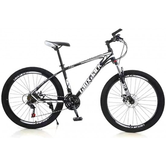 Mens Mountain Bike 27.5-Inch Wheels, Alumiunm Frame, 21 Speed Thumb Shifter, Front Suspension, Dual Disc Brakes Women Adult Bicycles White-Black w/mudguards, Bike Lock, Air Pump
